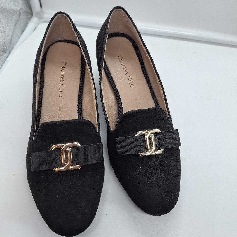 Charter Club Women's Black Suede Loafers with Gold Accent Sz 6.5 - Picture 3 of 8